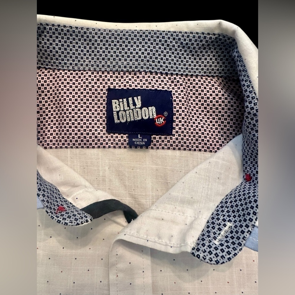 Billy London UK Short Sleeve Button Down Shirt Mens Size large White with Dots - Picture 3 of 4
